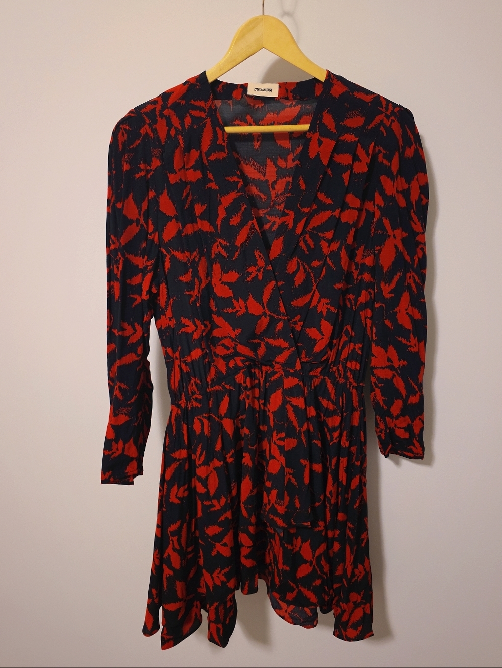 Zadig & Voltaire Red Black Floral Pattern Mini Dress With Pleated Skirt Size L - Picture 5 of 12